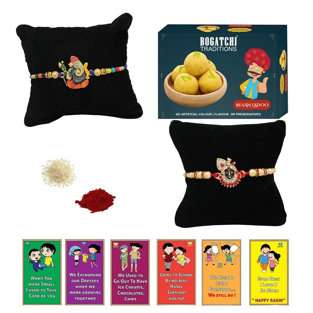 BOGATCHI rakhi for brother with sweets, rakhi for brother combo with sweets, rakhi with sweet combo, sweets for rakhi, rakhi sweets -Besan Ladoo + Rakhi Set of 2 +Roli Chawal+ Rakhi Card |RKH21d-103-image-20
