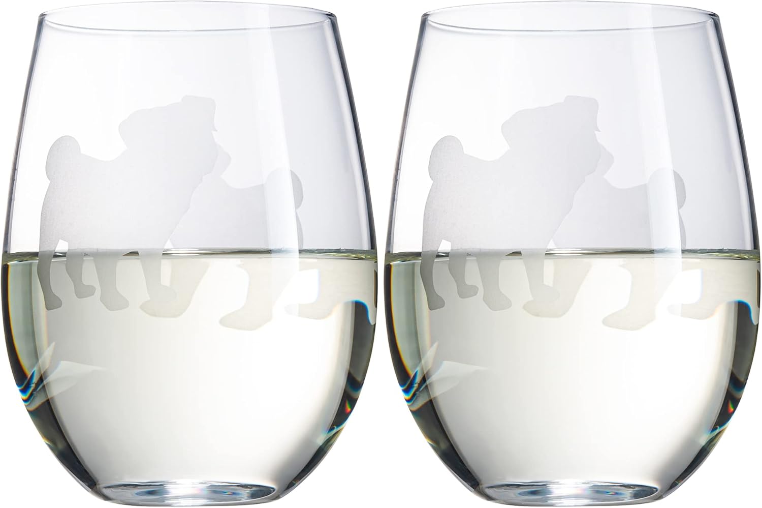 The Wine Savant Set of 2 Pug Dog Stemless Wine Glasses Good Doggy Puppy & Doggy Lover for Him & Her - Dogs Silhouette - Glass Gifts Etched Tumblers for Anniversary, Wedding, Home Bar Gifts - Image 2