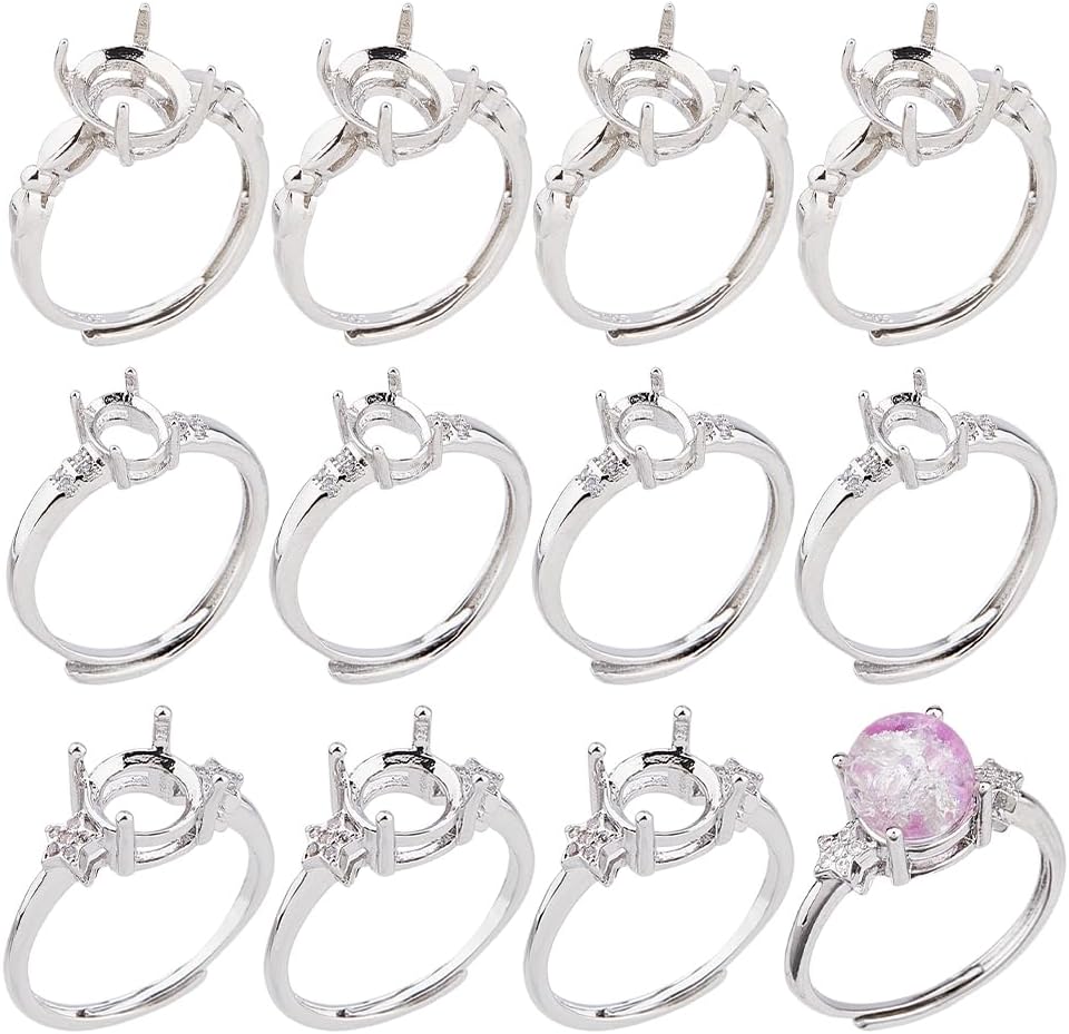 12Pcs 4 Prong Ring Settings 3 Styles Brass Adjustable Rings Settings 4 Claws Blank Rings Base for Gemstones Finger Ring Components for Earrings Jewelry Making DIY Crafts
