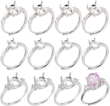 12Pcs 4 Prong Ring Settings 3 Styles Brass Adjustable Rings Settings 4 Claws Blank Rings Base for Gemstones Finger Ring Components for Earrings Jewelry Making DIY Crafts