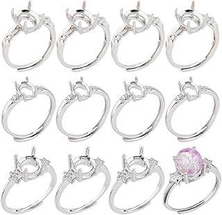 12Pcs 4 Prong Ring Settings 3 Styles Brass Adjustable Rings Settings 4 Claws Blank