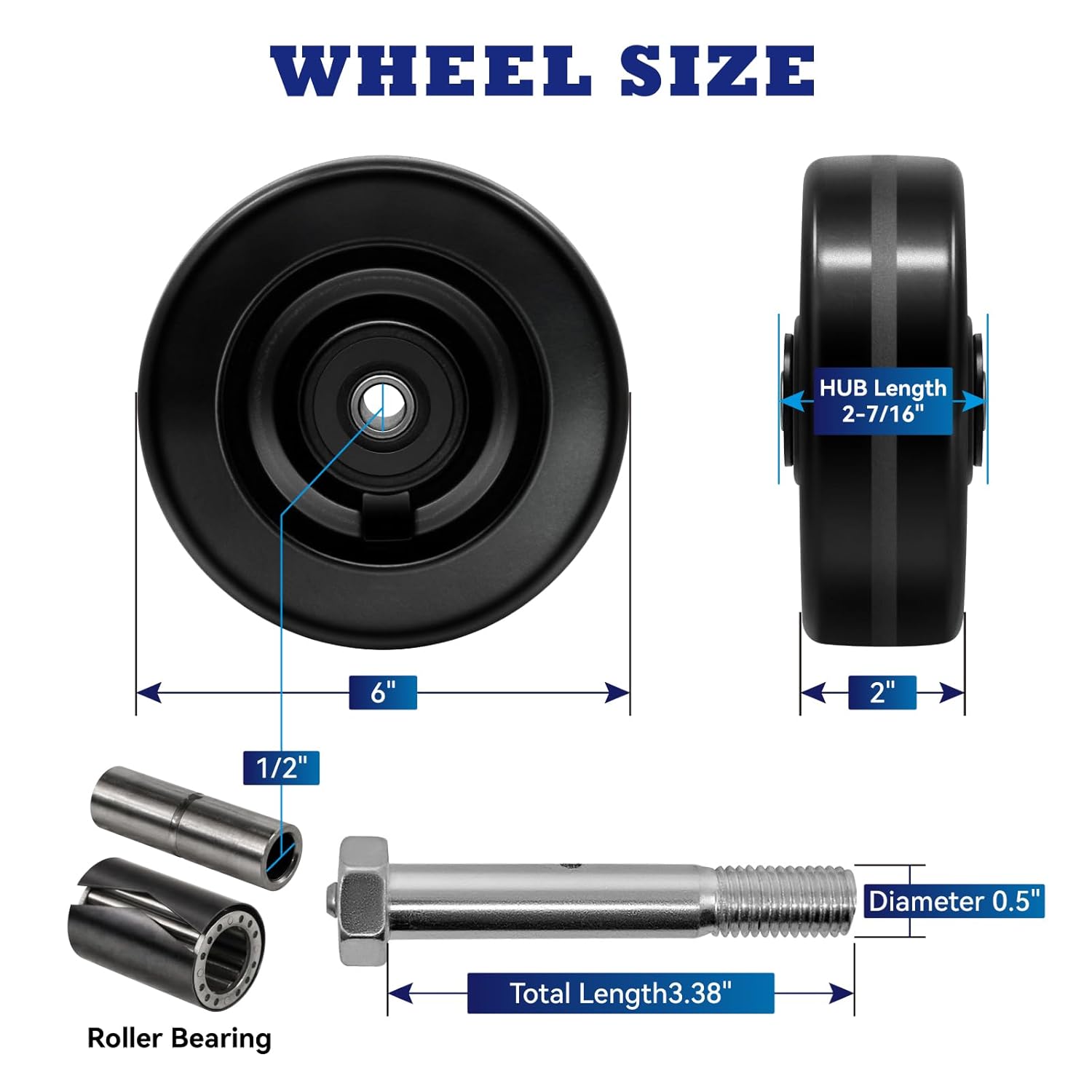 6 Inch Caster Wheels, Heavy Duty Casters, Trailer Wheels with Strong Capacity 1200 LB, High Temperature Resistance: -50f to +250f. Use for Trolleys, Flatbeds, Trailer Jack(1 Pack)