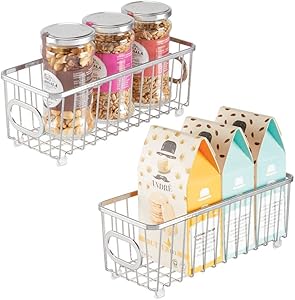 mDesign Metal Farmhouse Kitchen Pantry Food Storage Organizer Basket Bin - Wire Grid Design - for Cabinets, Cupboards, Shelves, Countertops, Closets, Bedroom, Bathroom - Small, 2 Pack - Chrome