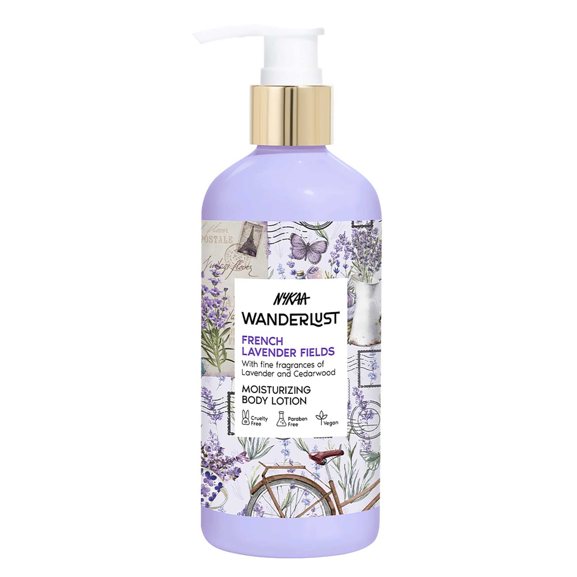 Nykaa Wanderlust French lavender Moisturising Body Lotion, 300 ml | Lavender and Patchouli Perfume | Lightweight, Long-Lasting Hydration | Vegan, Paraben-Free I | Suitable for All Skin Types