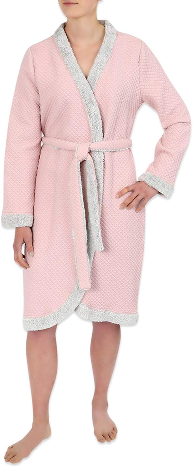 Sesoire Women’s Robe - Lightweight Quilt Knit Short Wrap Robe with Long Sleeves