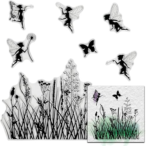 Hying Sellos transparentes para hacer tarjetas y álbumes de fotos, para niñas voladoras, sellos de goma transparente para flores de primavera para
