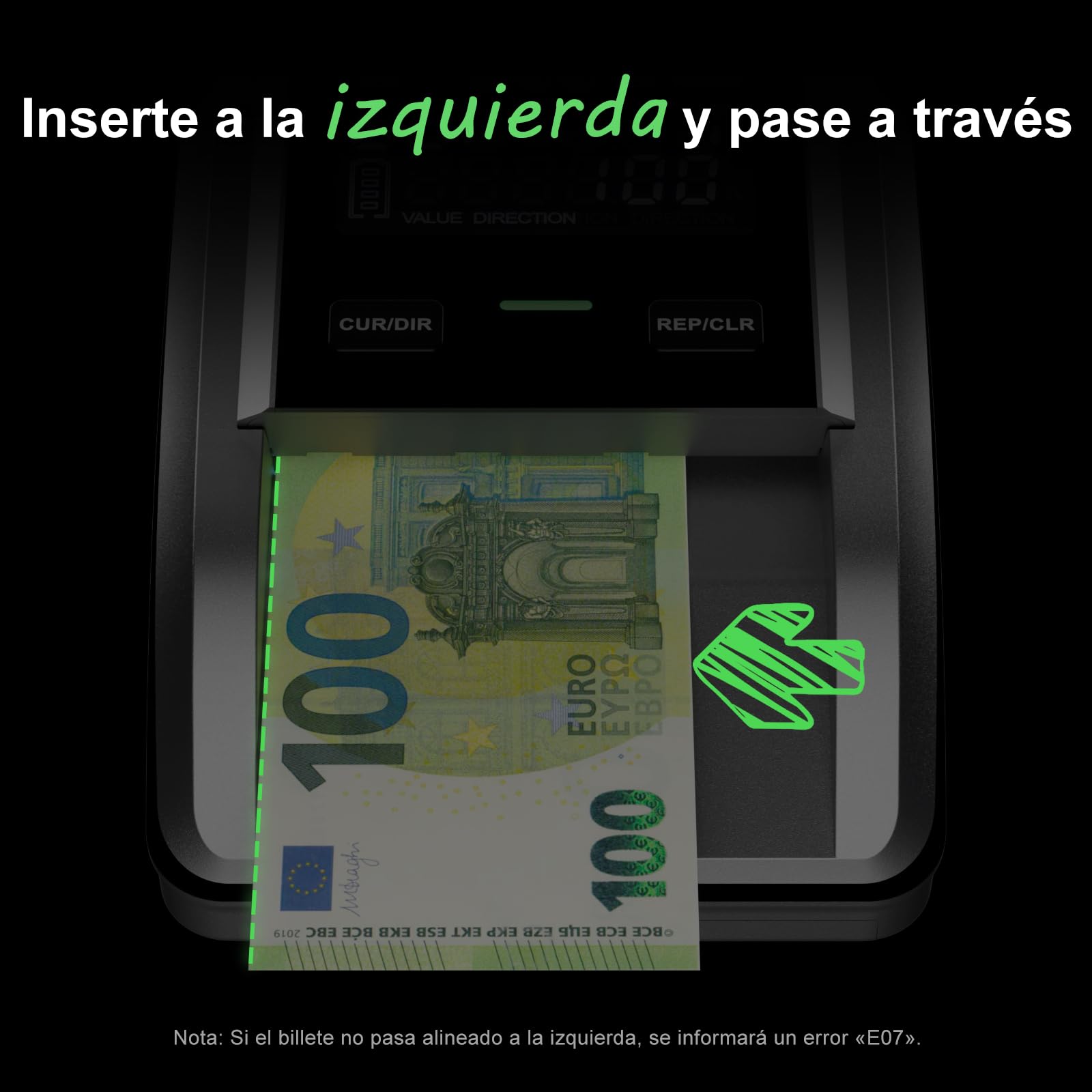 Aneken AL139 detector de billetes falsos con pantalla digital de 2,8 pulgadas, verificador de dinero falso con valor total y función de adición, detección en 4 direcciones, compatible con EUR/USD