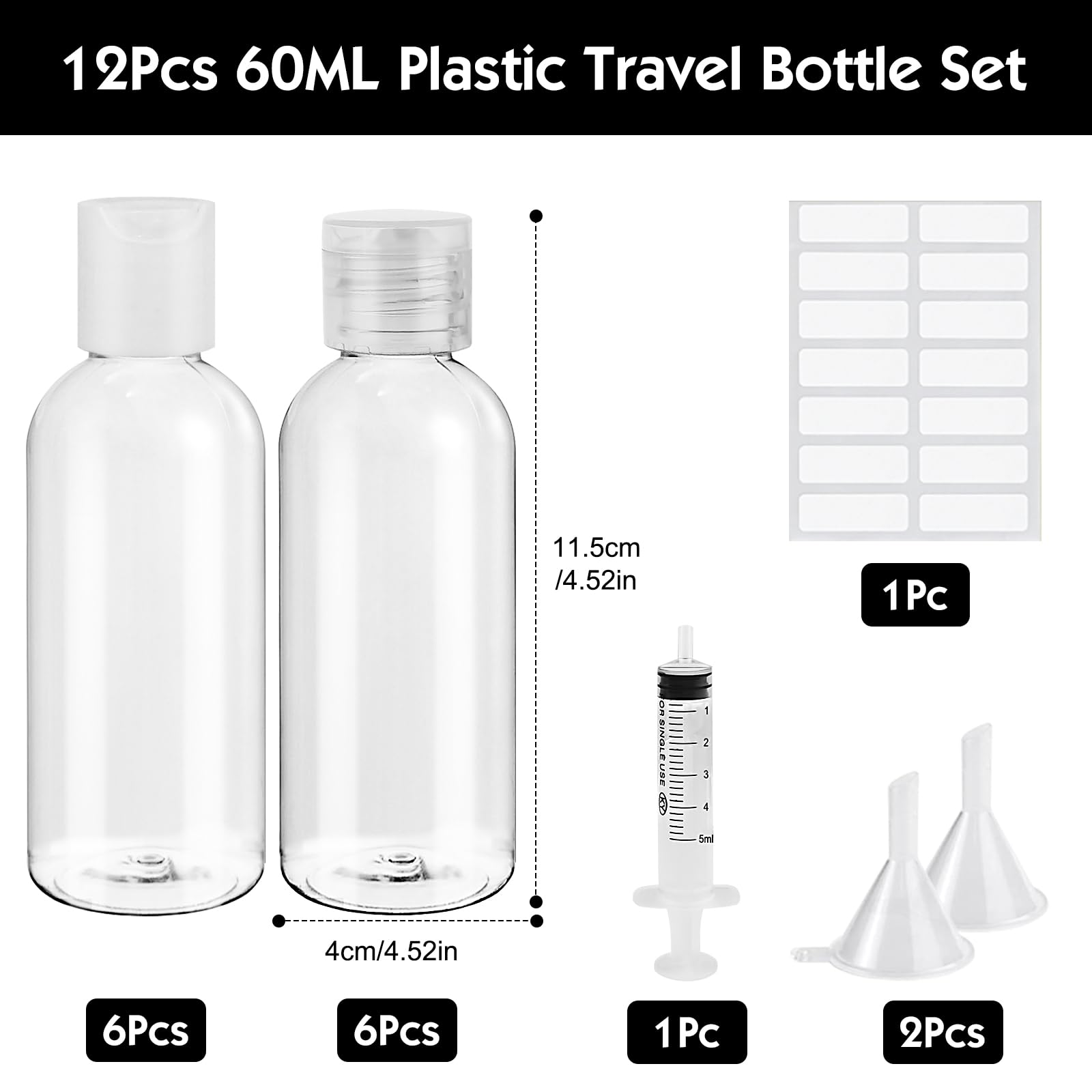Sheryl&Rain 12Pcs 60ml Travel Bottle for Toiletries Plastic Bottles Empty - Image 2