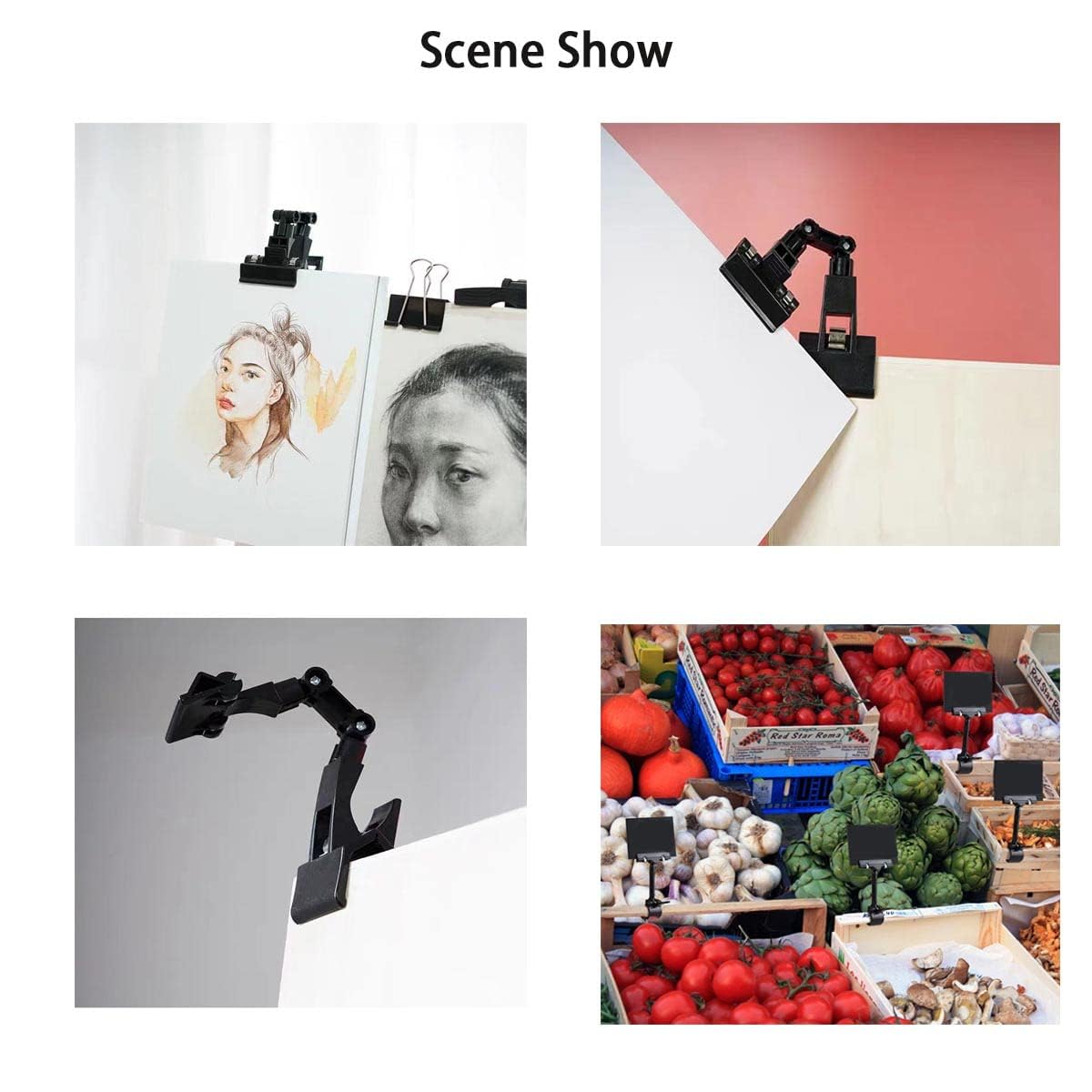 5 clips para carteles, soporte de papel para mesa, soporte de clip para soporte de papel, monitor de computadora, práctico soporte de suministros de artista (5 unidades, negro)