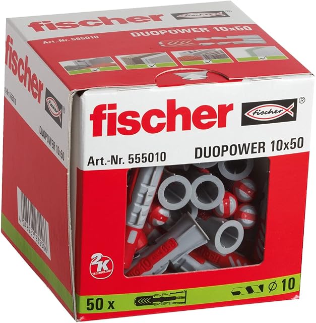 Fischer 555010 DUOPOWER Wall Plug, Red/Grey, 10 x 50, Set of 50 Pieces