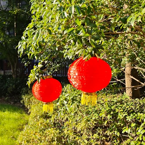 Image of KYMY Cherry Blossom Red Lanterns, 2pcs Japanese Spring Festival Sakura Silk Fabric Lanterns 11.8 inch, Oriental Style Flower Lanterns for Asian Lunar New Year Home Resturant Wedding Party Decoration