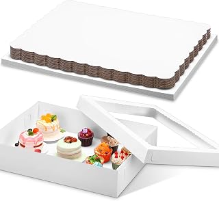 10 Pcs 19x14x4 Inch Half Sheet Cake Boxes 5pcs Large Rectangle Bakery Boxes with 5pcs Cake Boards for Pastry Baking, Cupcakes, Donuts, Cookies, Pie Treat Packaging