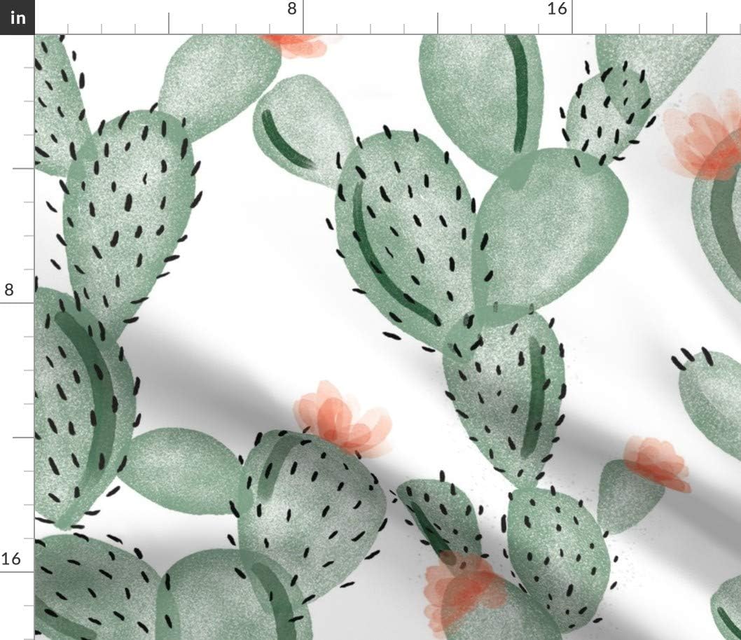 Spoonflower Fabric - Flowering, Cactus, Green, Paddle, Rose, Oversized, Cacti, Pastels, Printed on Petal Signature Cotton Fabric by The Yard - Sewing Quilting Apparel Crafts Decor