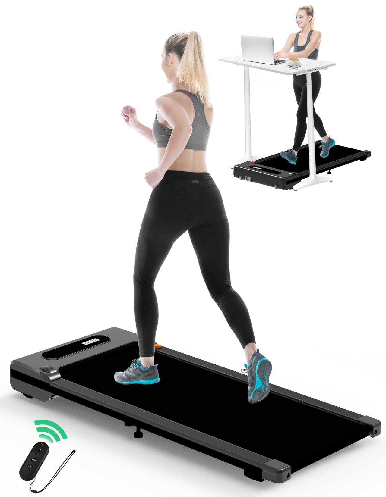 Walking Pad Treadmill, Electric Portable Treadmills with Remote Control, Under Desk Treadmill 2.25HP, Mini Jogging Walking Machine with 265 lbs Weight Capacity for Home Office