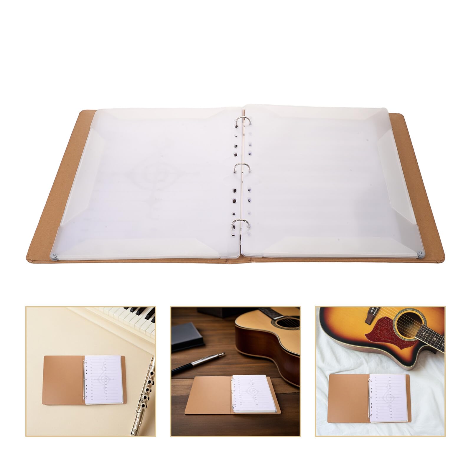 Cabilock Carpeta de Partituras de Papel Kraft 9 Agujeros para Guitarra y Piano, Soporte Organizador Numeración de Páginas, Adecuado para Coros, Ensayos y Presentaciones en Escena, Paquete
