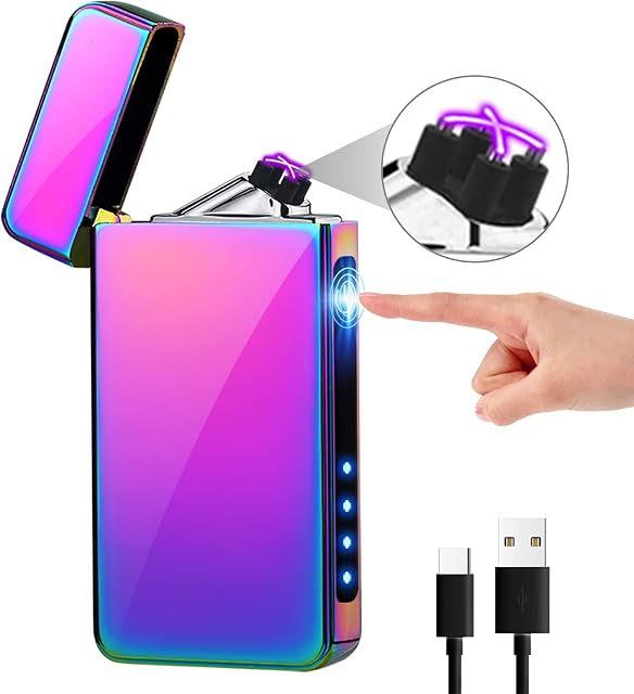 KIMILAR Electric Lighter, USB Rechargeable Lighter Flameless Touch Sensor Dual Arc Windproof Lighter with Power Indicator and USB Cable in Gift Box Packaging