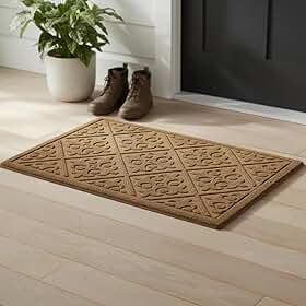 Tapete Capacho Porta Entrada 57 x 37cm Borracha Antiderrapante Decorativo (BEGE)