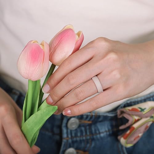 Vista 4 de Egnaro - Anillos de compromiso de silicona para mujer, diseño ergonómico y transpirable con arco interior y medias tallas, alianzas de boda de goma