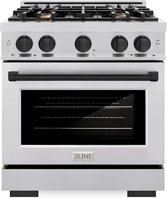 ZLINE Autograph Edition 30 in. 4.2 cu. ft. Select Dual Fuel Range with 4 Burner Gas Cooktop and Electric Convection Oven in Stainless Steel with Matte Black Accents HDRZ-30-MB