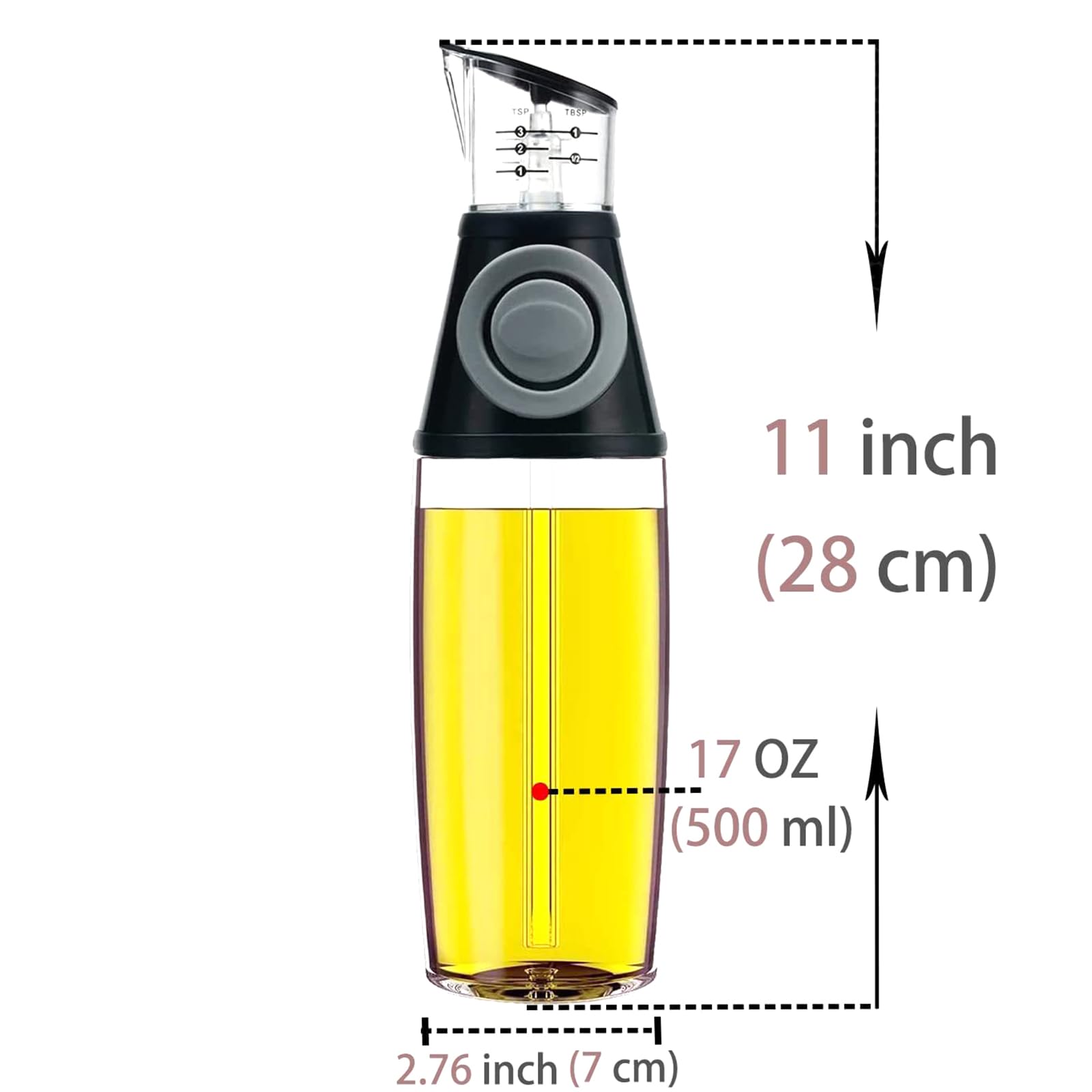 soulnioi Oil Dispenser Bottle For Kitchen/2 In 1 Push Button Glass Oil Bottle/Portable Oil Bottle Measuring Oil Vinegar Dispenser For Air Fryer,Cooking,BBQ Black 250ml+500ml - Image 2