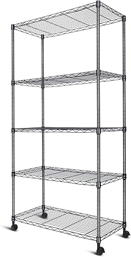 Miniatura 11 de Whitmor Estantería de 4 niveles, estantes de almacenamiento ajustables con ruedas, estantería de alambre, capacidad de 400 libras por estante, Negro