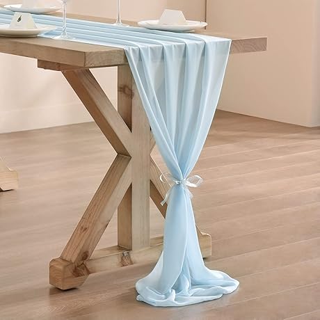 Socomi Light Blue Chiffon Table Runner: Transform Your Tablescape