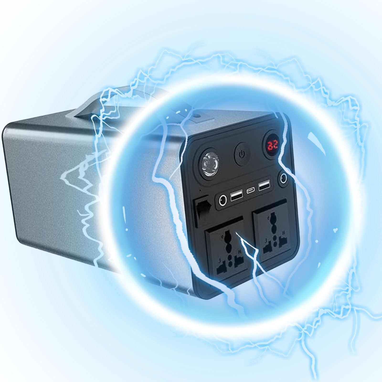Estación de energía portátil de 300 W, generador Solar con iluminación LED, con 7 Puertos CA/CC/USB/C, con Gran Capacidad de 90 000 mAh y Pantalla Digital, para Acampar, Viajar y Pescar