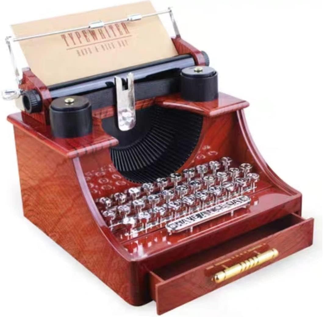 Vintage Retro Old-Fashioned Manual Typewriter Handmade Props Model,Retro typewriter music box Decoration Typewriter for Home/Office/Study Room Desk, Unable to Type Words, Shoot Movie Props