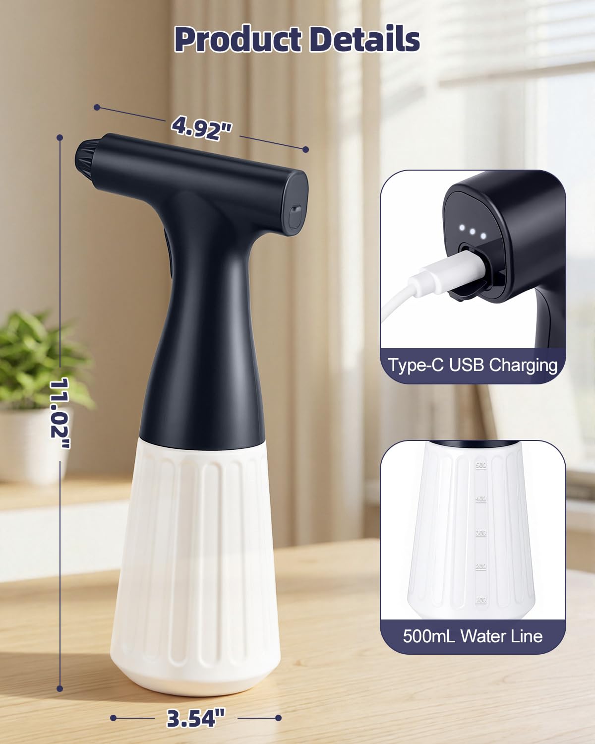 Wedama Flacone spray elettrico, 500 ml, vuoto, automatico, spray continuo, ricaricabile, con ugello regolabile, per pulizia, piante, capelli, cura della pelle, animali domestici (confezione da 2)