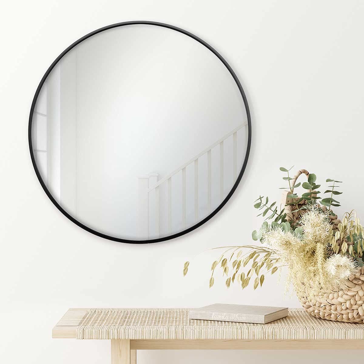PHOTOLINI Espejo Redondo Negro con Marco metálico 70 cm | Espejo de Pared Decorativo | Espejo Redondo | Espejo de Pared