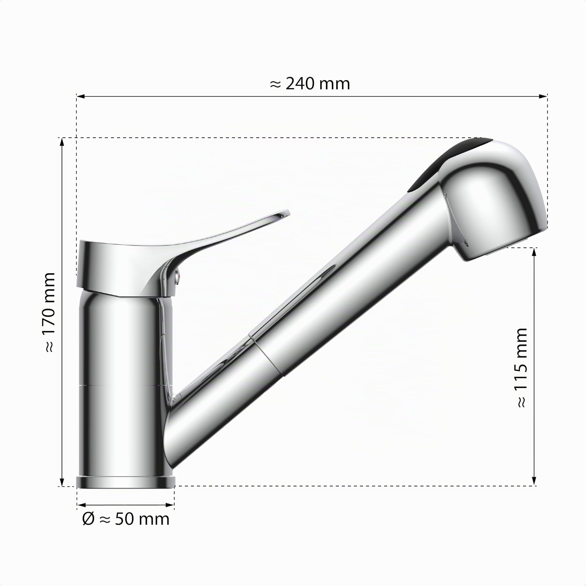 EISL Verona NI183VECR Robinet de cuisine, robinet de cuisine avec douchette extractible, robinet d'évier, chromé
