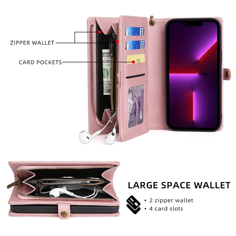 Generic Étui compatible avec iPhone 12/12 Pro (couleur : noir) Multi portefeuille fentes pour cartes Fermeture éclair Rabat en cuir Étui arrière amovible Aimant