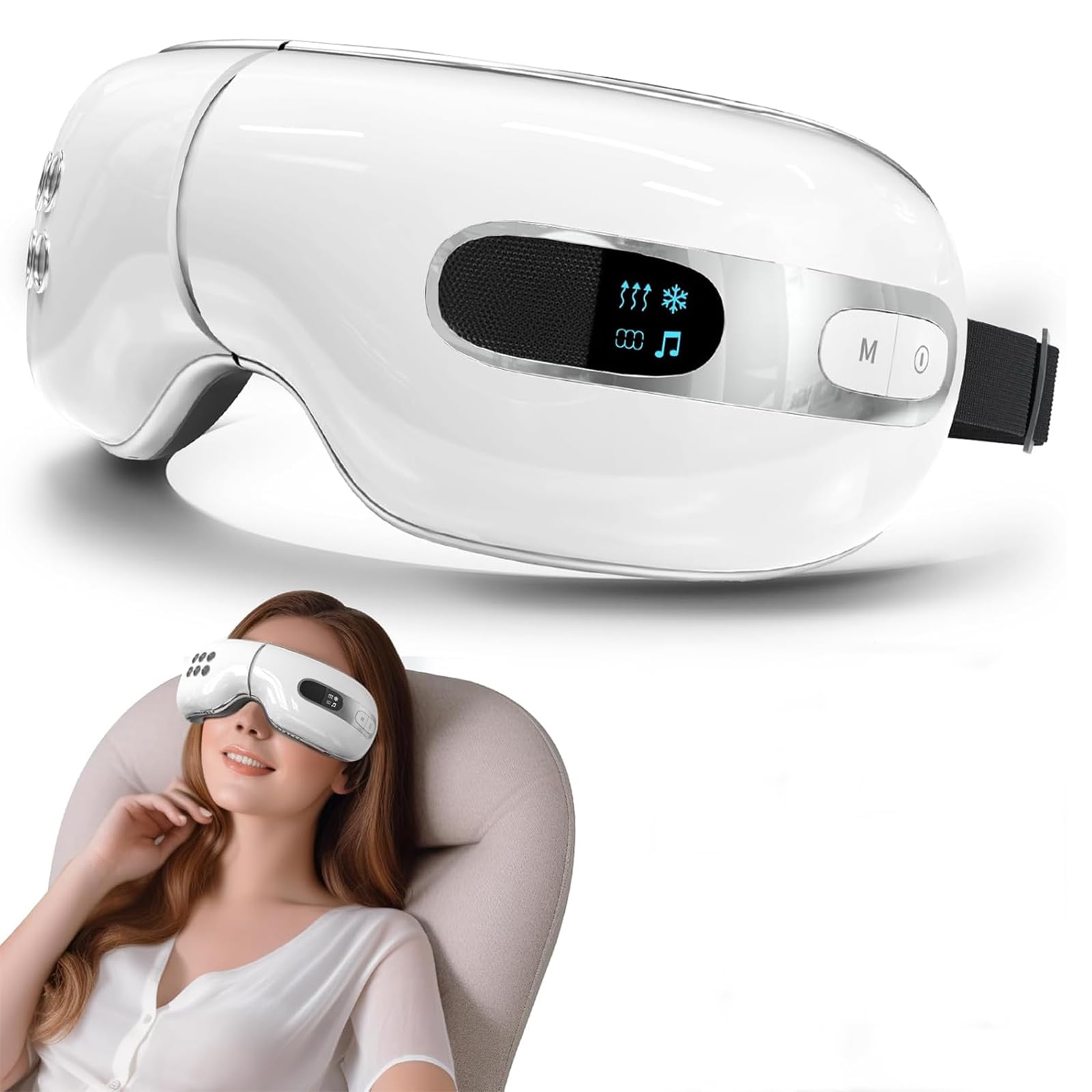 LIULIQ Rechargeable Eyes Massage Machine, Eye Massager with LED Smart Touch Screen, Cold & Hot Compress, 4 Massage Modes and 180° Folding Design for Migraines Relief Eye Strain Improve Sleep