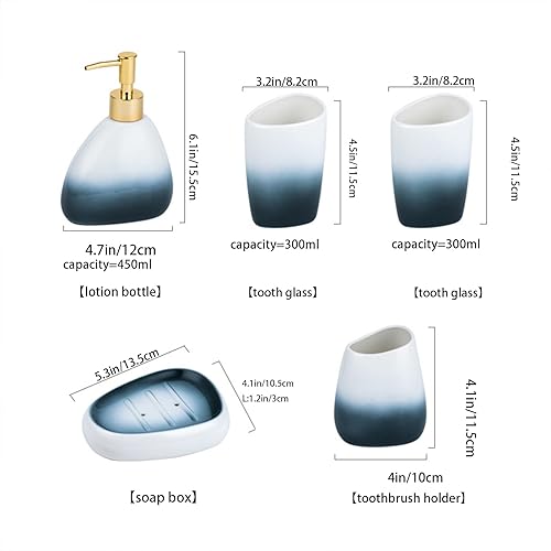 Juego de accesorios de baño blancos, decoración moderna de baño de encimera, juego de accesorios de baño de lujo de 6 piezas, completo con