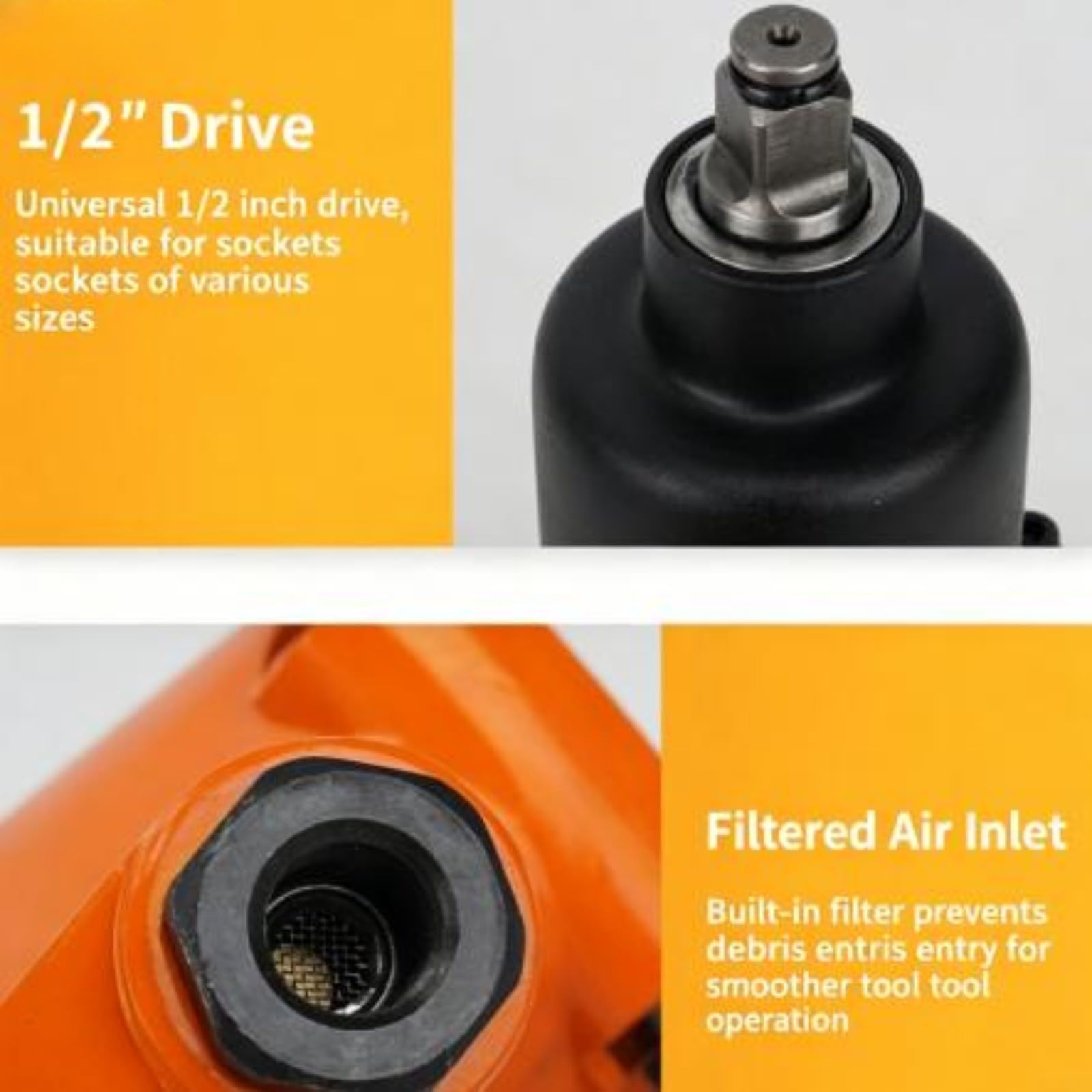 Pneumatico professionale per chiave a percussione, 1/2 pollice Drive Air Tool | Velocità regolabile 8500 giri/min per l'arancia resistente della meccanica del garage automatico