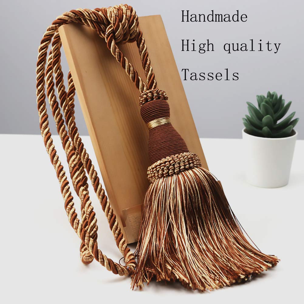 BEL AVENIR Dekorative Vorhang-Raffhalter, handgefertigt, elegant, Seilbänder, Quasten, Raffhalter für Vorhänge (helles Kaffeebraun, 4)