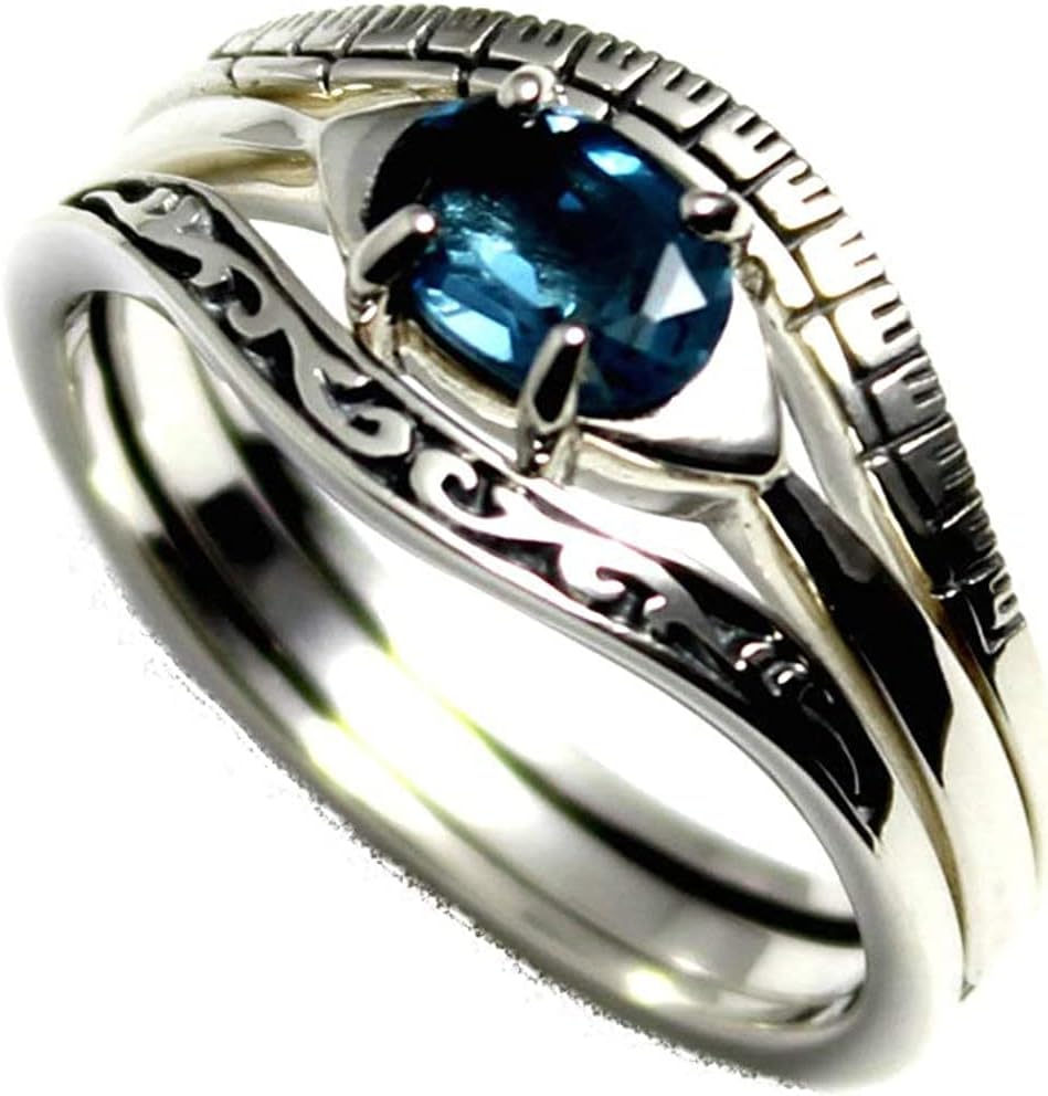 COSUMOSU Eye of Horus Sterling Silver Blue Topaz Ring Unisex
