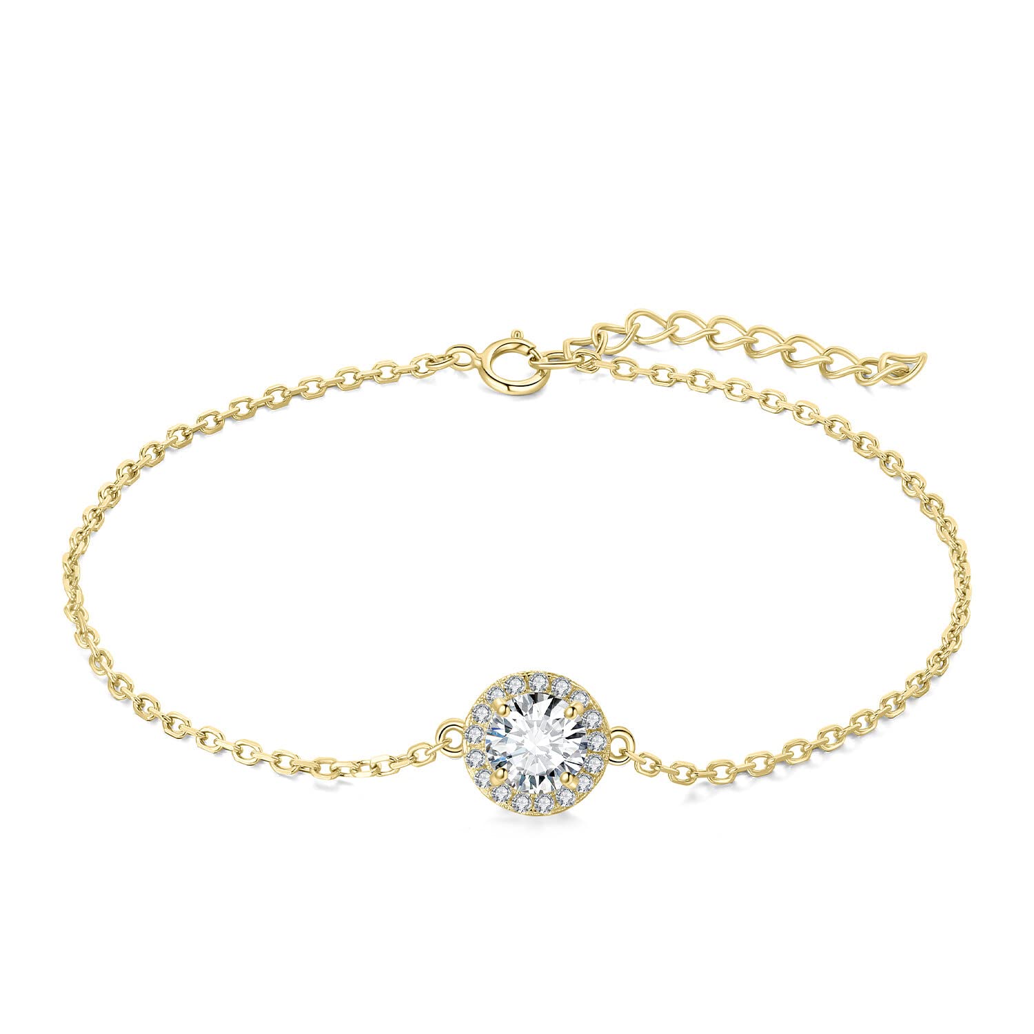 JewelryPalace Halo Ajustable Pulsera Mujer Plata Oro 14k Oro Rosa, Pulsera Niña Moissanita Corte Redonda, Brazalete Mujer Elegante Plata de Ley 925, Regalo Pulsera Piedras Conjunto Joyas Mujer