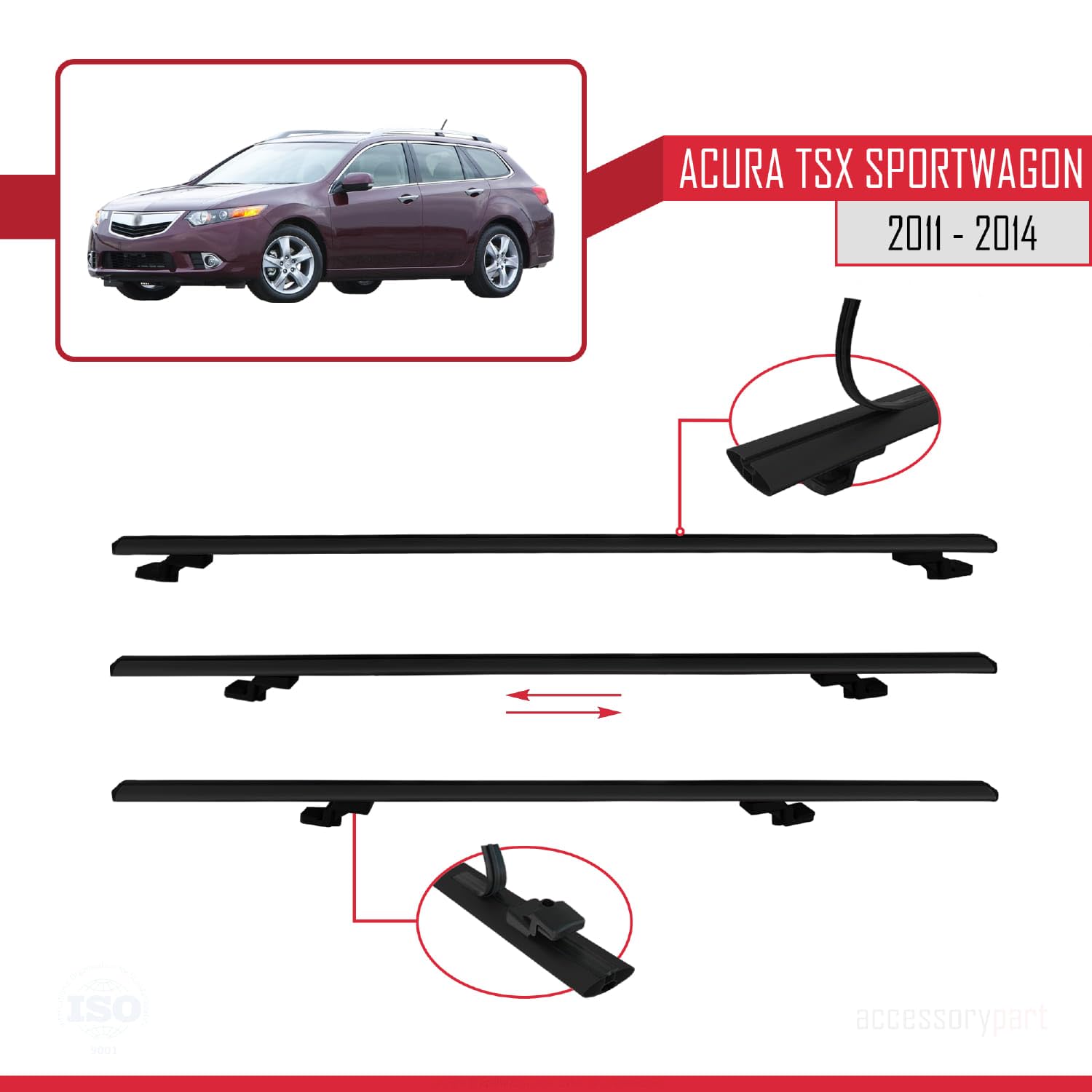 Kompatybilny z Acura TSX Sport Wagon 2011-2014 Basic Model Bagażnik dachowy Railing Bagażnik samochodowy Czarny Aluminium 2 drążki