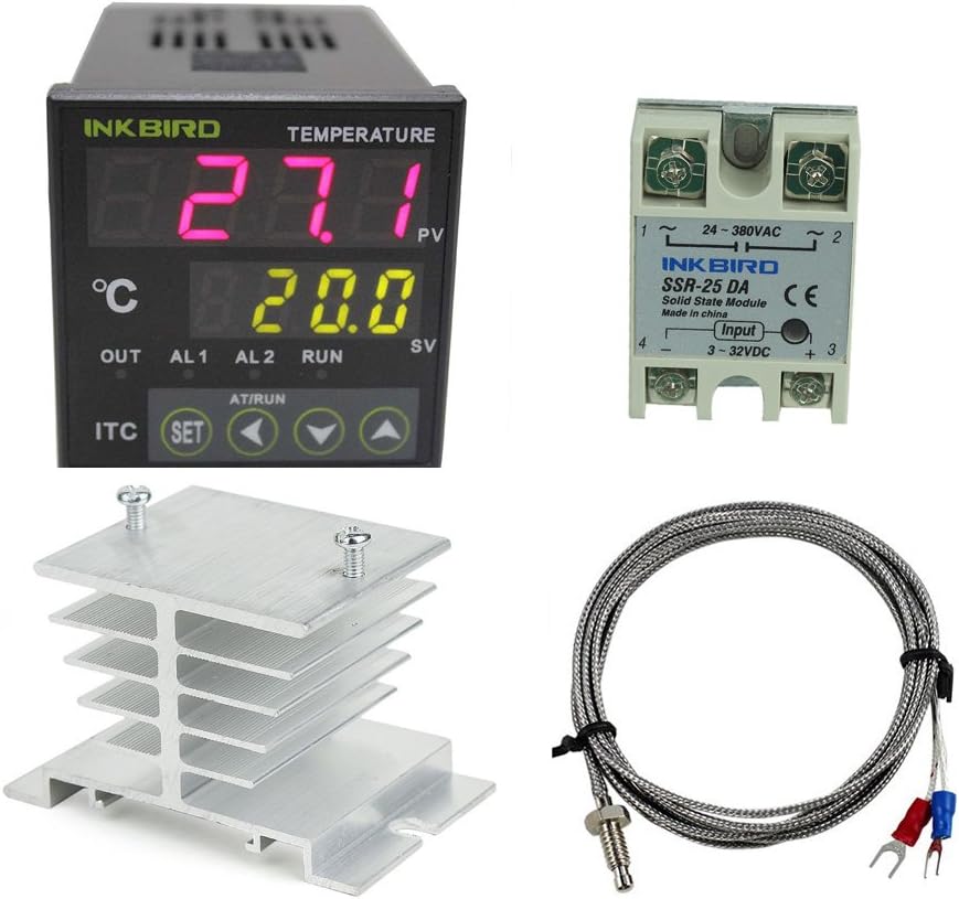 AC 100 to 240V ITC-100VH Digital PID Thermostat Temperature Controller 25DA SSR K Thermocouple White Heat Sink