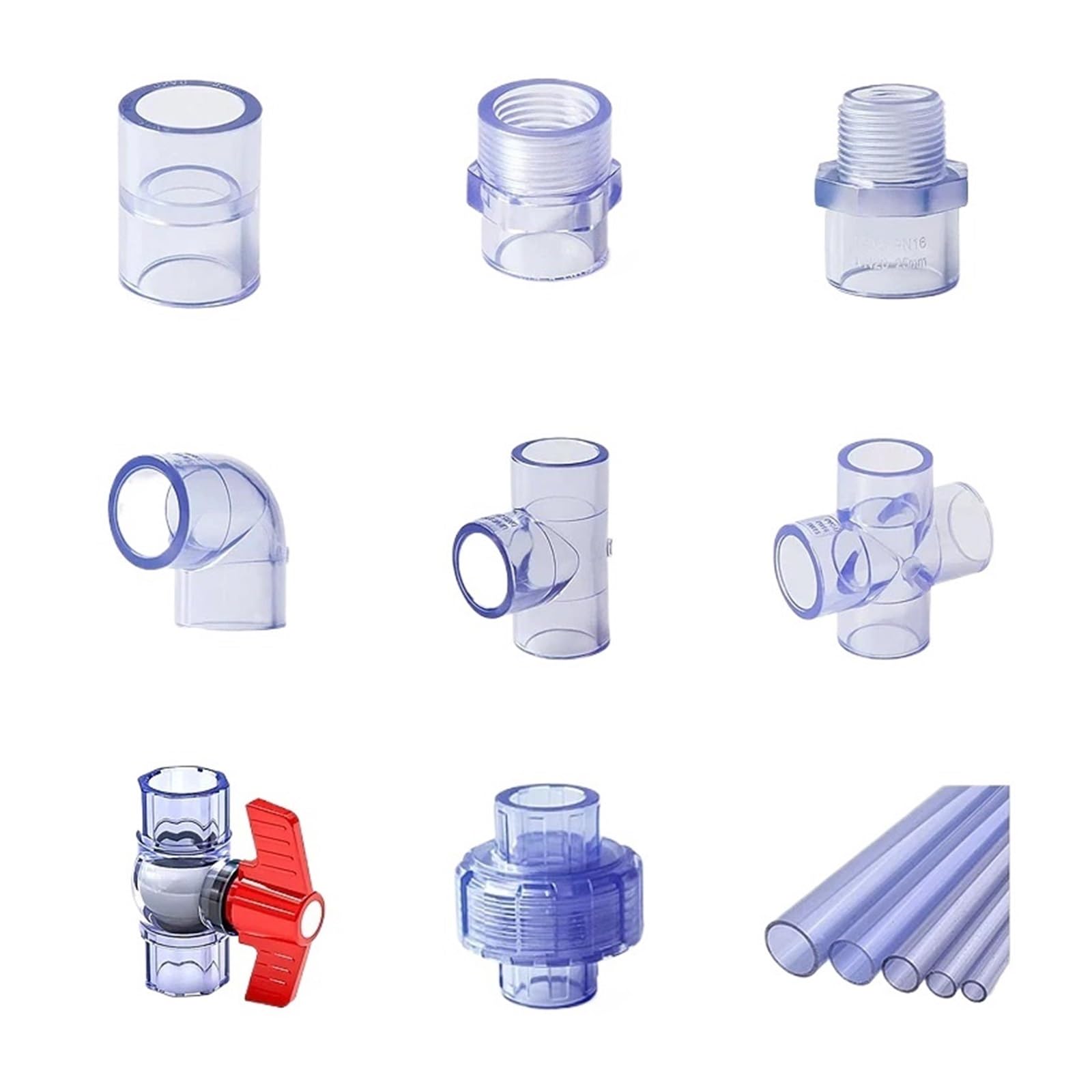 UPVC 20~63mm blu trasparente acquario serbatoio connettore irrigazione giardino valvola a sfera/diretto/gomito/tee/giunto di unione/giunto a croce(Union Connector,63mm)