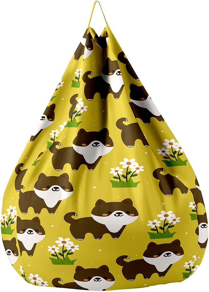Bean Bag Covers Without Filling, Ultra Soft Cotton Linen Beanbag Chair Cover for Kids Adult, 3d Animal Printed Zipper Bean Bag Chair Sofa Cover - Stuffed Toys Storage (70x80cm,dog)