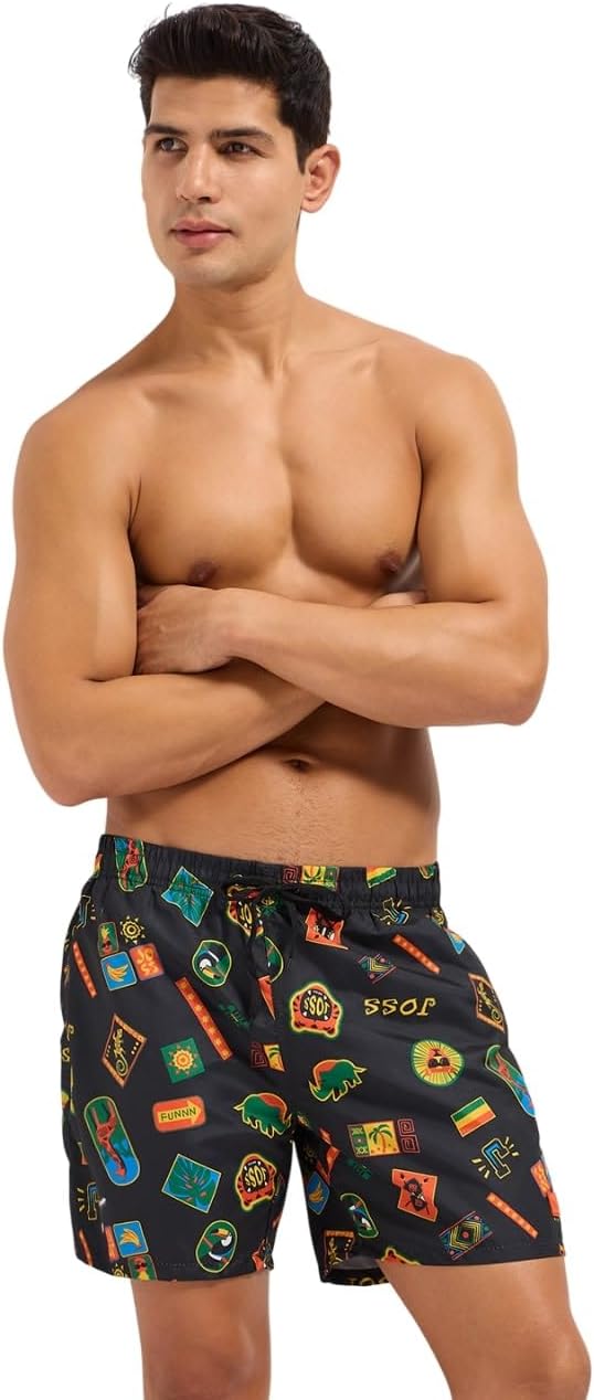Men's Printed Swim Shorts with Drawstring Closure