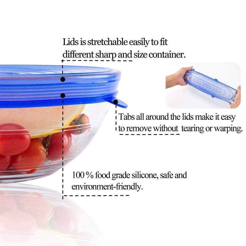 WINZELLA Microwave Safe Silicone Stretch Lids Reuseable Flexible Covers For Rectangle, Round, Square Bowls, Dishes, Plates, Cans, Jars, Glassware And Mugs Pack Of 6 Lids, Multi-Coloured 3