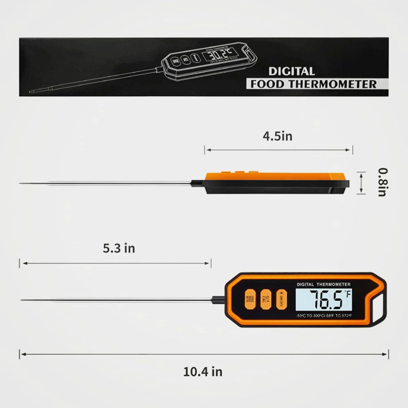 Keukenwaterthermometer Direct afleesbare vleesthermometer met superlange sonde BBQ-thermometer voor het koken van keukenvoedsel
