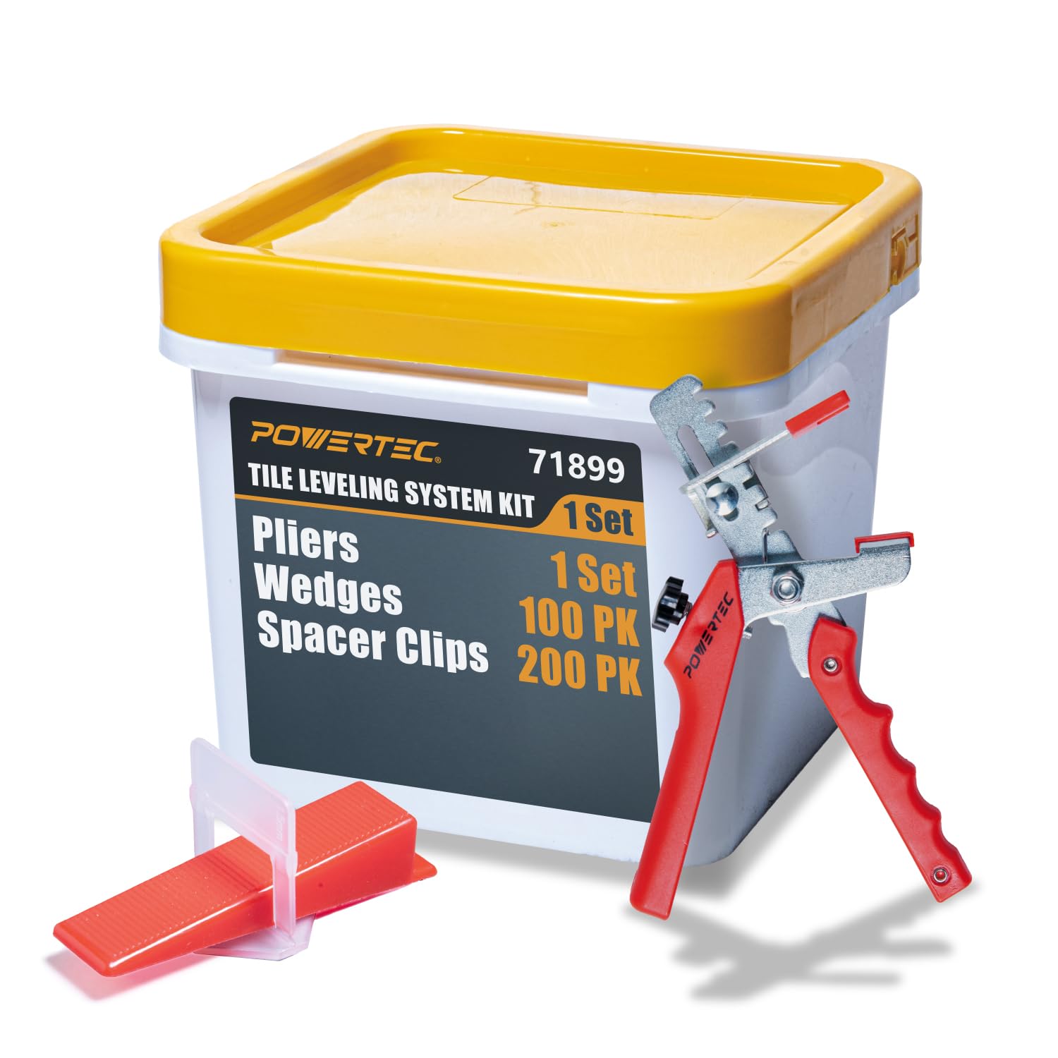 POWERTEC Tile Leveling System Kit with Pliers, 100 Reusable Wedges, 200pcs 1/16" Spacer Clips, Lippage Free Tile Installation Tool for Large Format Porcelain, Ceramic, Marble, and Tiles (71899)