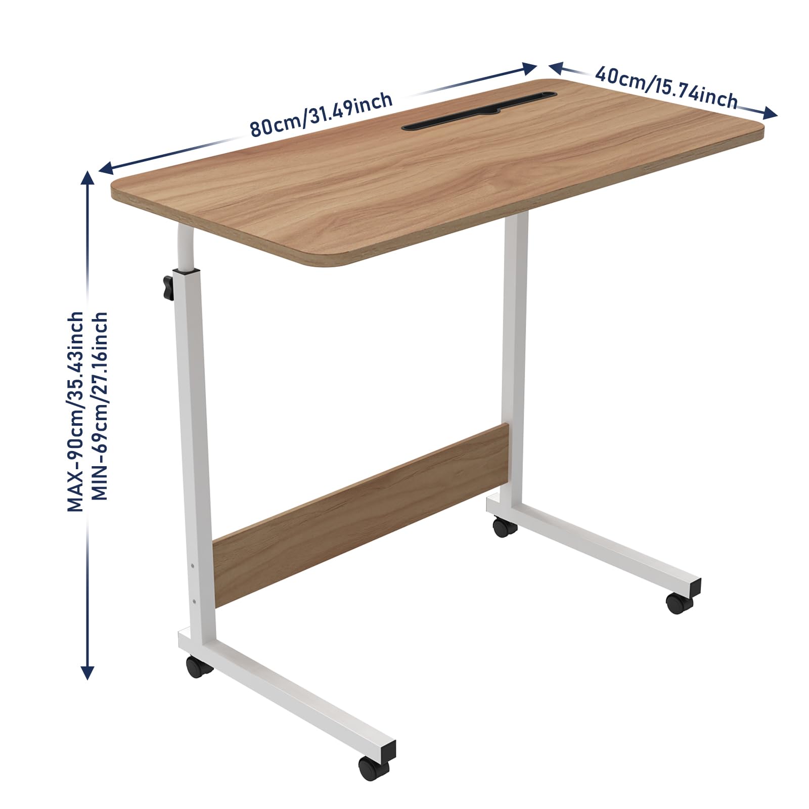 Comodino Con Rotelle Regolabile 80x40cm - Tavolo Laptop Da Camera Giallo, Altezza 69-89cm - Foto 11