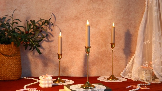 Image of KSWING Upgraded Real Wax Short LED Flameless Taupe Taper Candles with Remote, 6 PCS Candlesticks Battery Operated 3D Flickering- 6 inch Realistic Fake Candle Sticks for Home /Wedding /Fireplace Xmas Decor