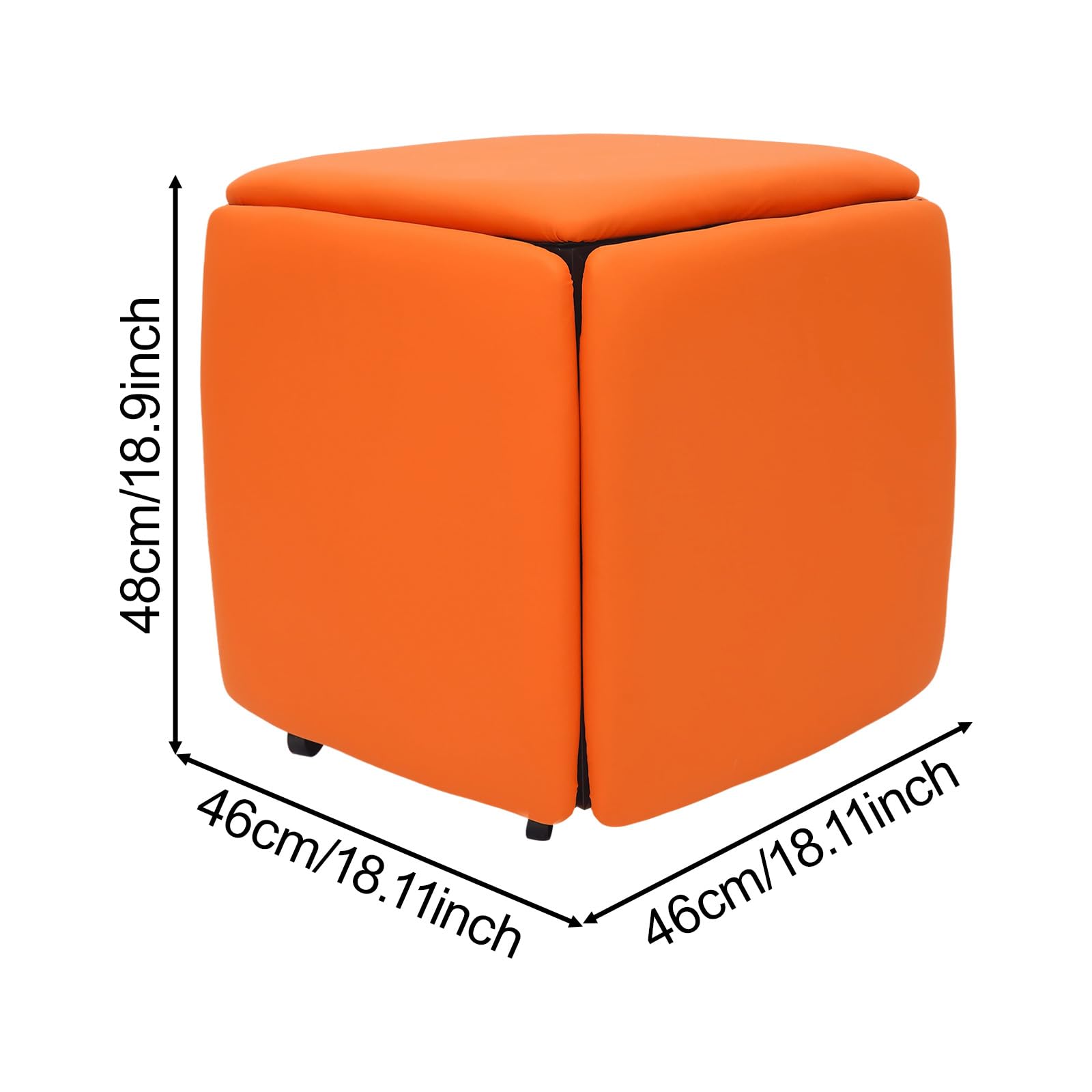 5 in 1 Sgabello multifunzione a cubo con ruote e freni, superficie in poliuretano, impilabile, per soggiorno, camera da letto, studio (arancione-rosso)