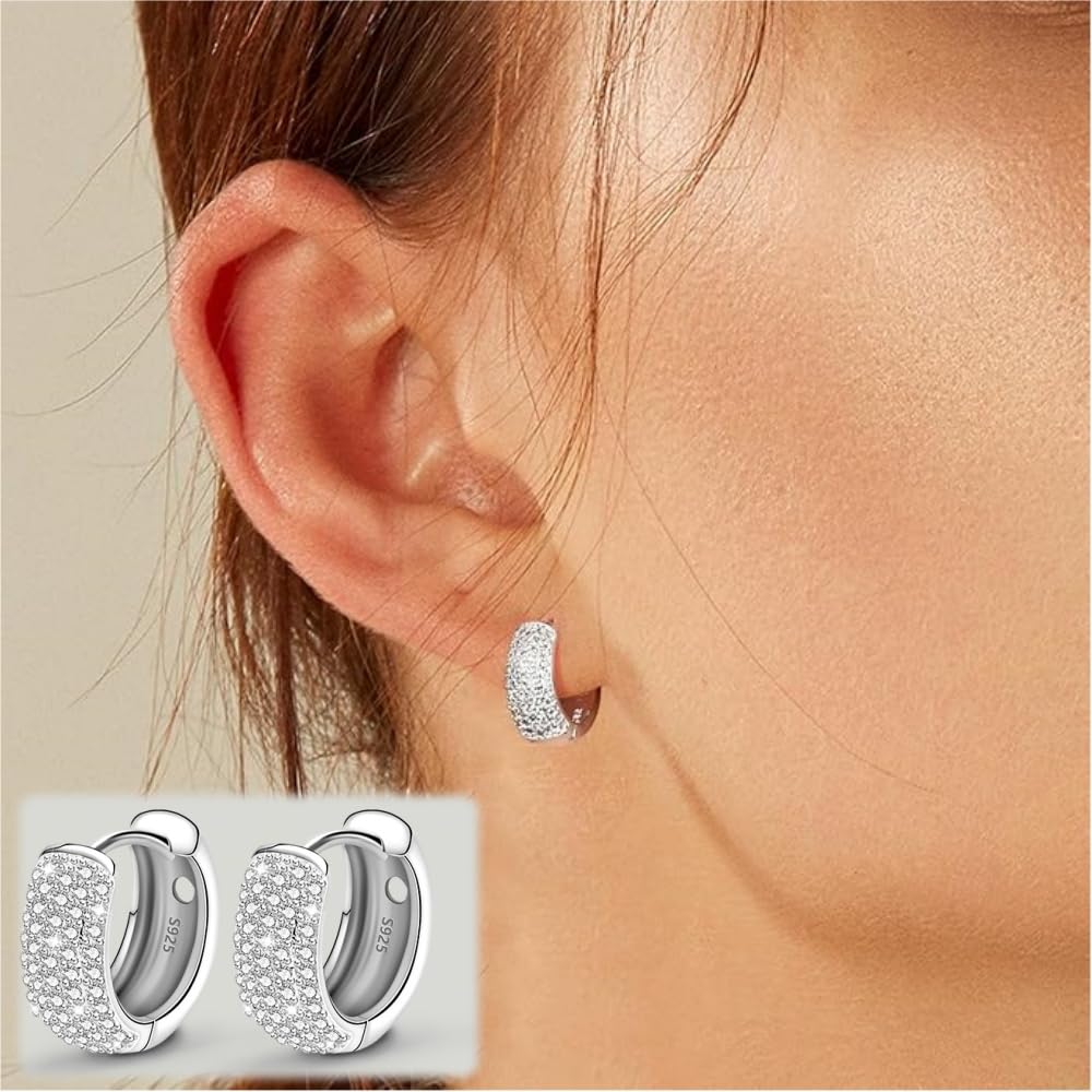 Voarge Orecchini Donna Argento 925 a Cerchio Oro, orecchini uomo cerchio diamanti con Confezione